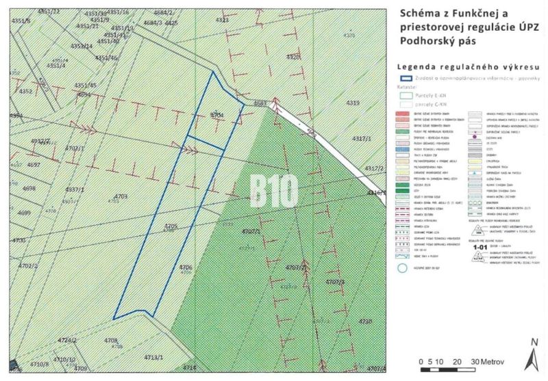 Map of the Podhorský Belt with a legend of regulations and parcels, Bratislava III, Gardens.