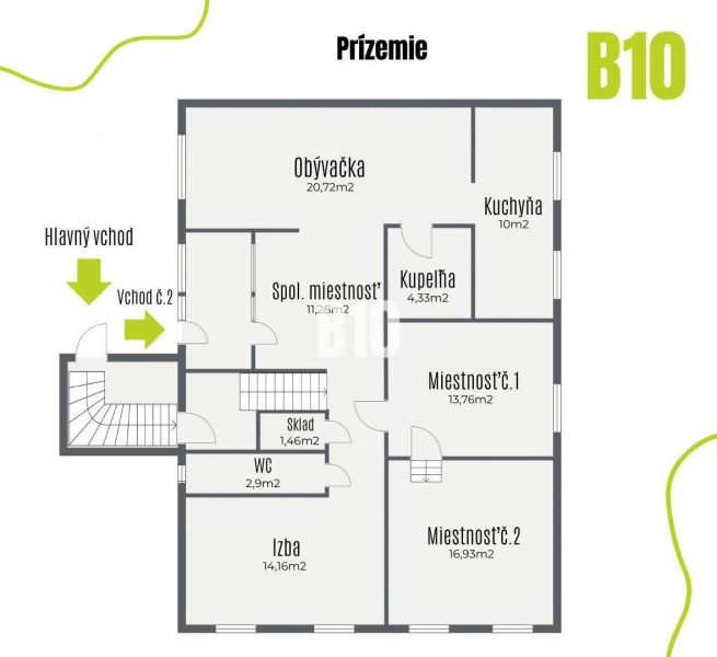 Ground floor layout of a family house in Štvrtok na Ostrove with rooms and storage.