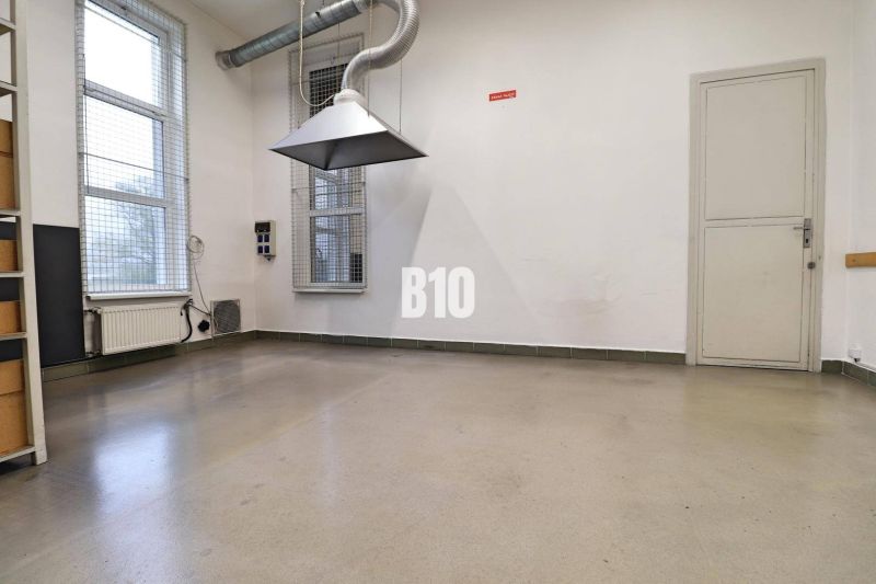 Production premises with a concrete floor, extractor, and barred windows.