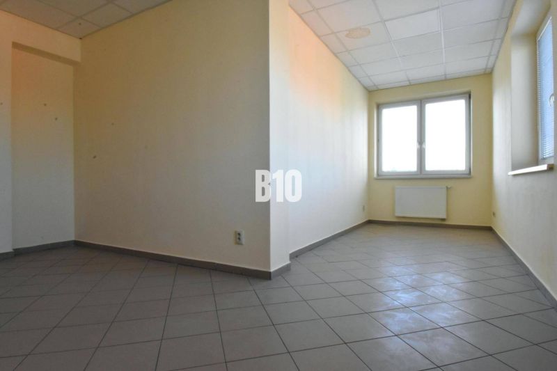 Open space, light walls, window, and tiles in the office.