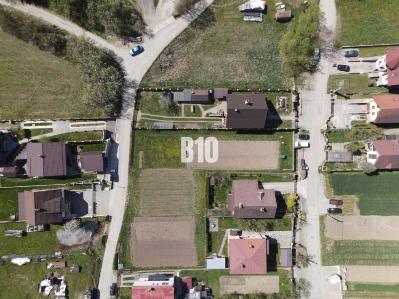 Aerial view of residential plots in the town of Bytča, showing the layout and streets.