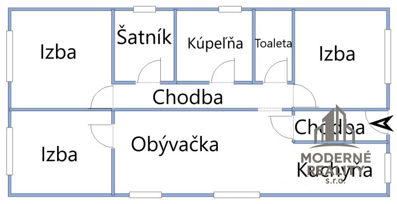 Floor Plan of a Family House in Andovce with Rooms and Sanitary Facilities.