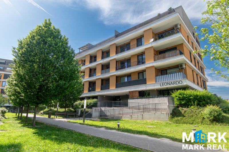 Apartment building on Bajkalská Street in Bratislava with terraces and green areas.