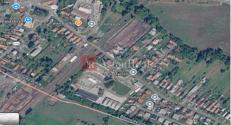 Aerial photograph of the area and family houses in the part of the city of Martin, focused on infrastructure.