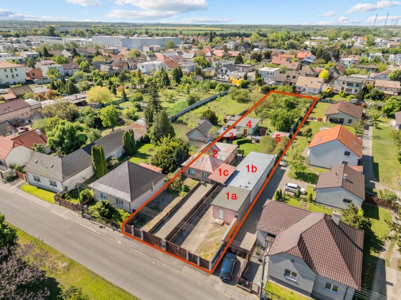 Aerial view of residential plots in Bratislava - Podunajské Biskupice on Padlých hrdinov Street.