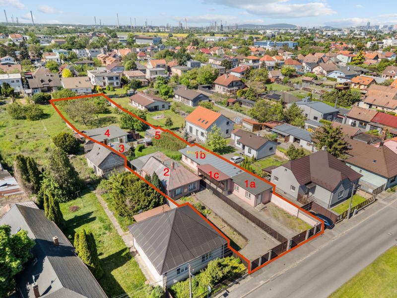 Aerial view of residential plots on Padlých hrdinov Street, Bratislava - Podunajské Biskupice.