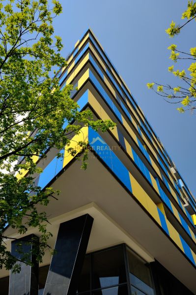 The colorful facade of a modern apartment building on Tomášikova Street in Bratislava - Ružinov.