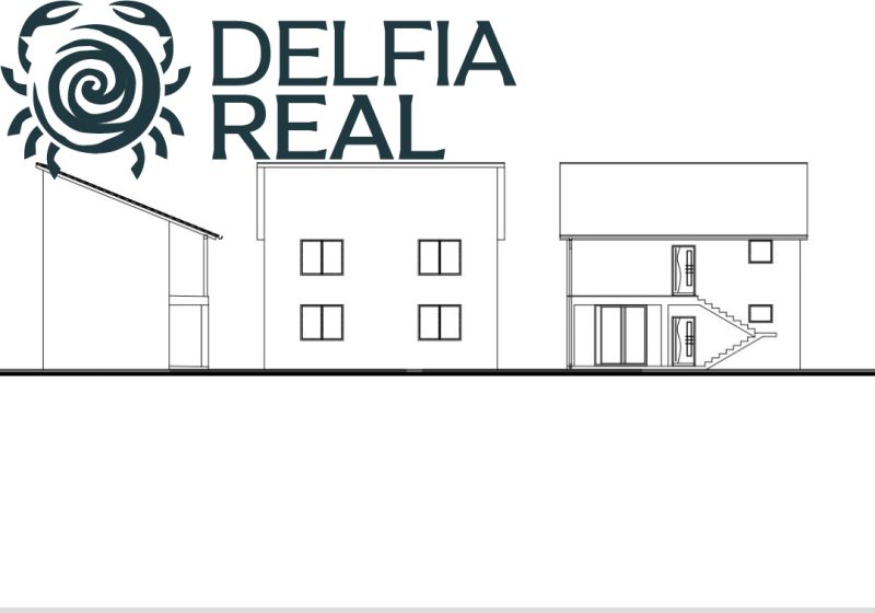 Technical design of a cabin with a sloped roof and an external staircase on Albaregia Street, Jahodná.