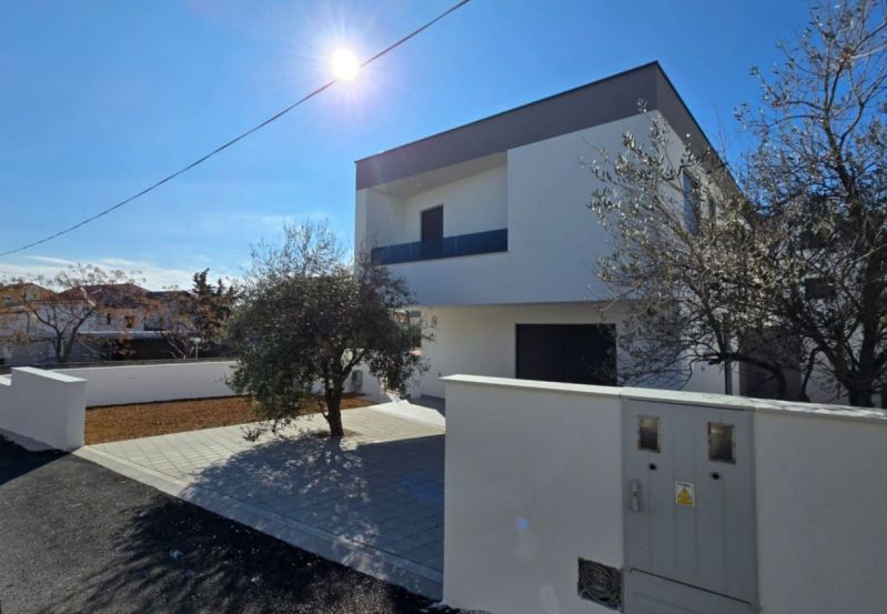 A family house in Vrsi with a white facade and a tree in front of the entrance.