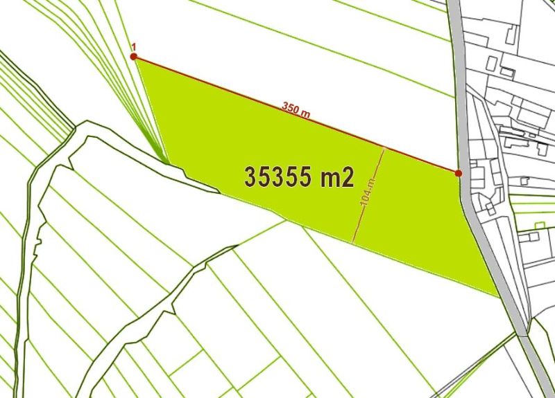 Map of agricultural land in Grnča, Prašník, area 35,355 m².