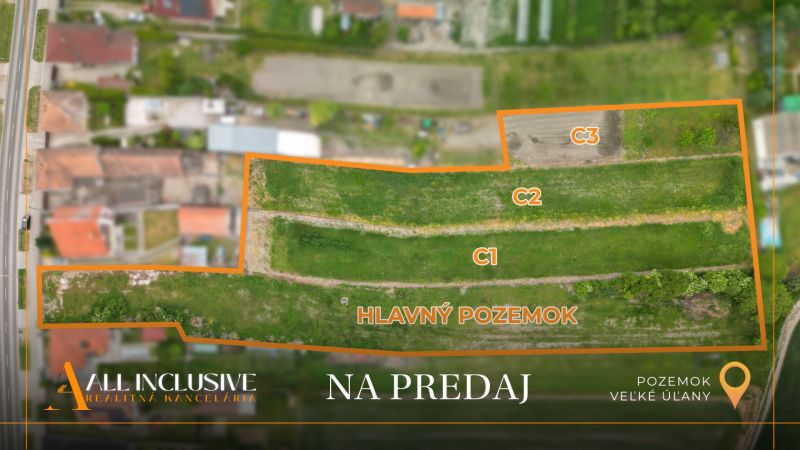 Residential plots in Veľké Úľany, divided into C1, C2, C3, main plot.
