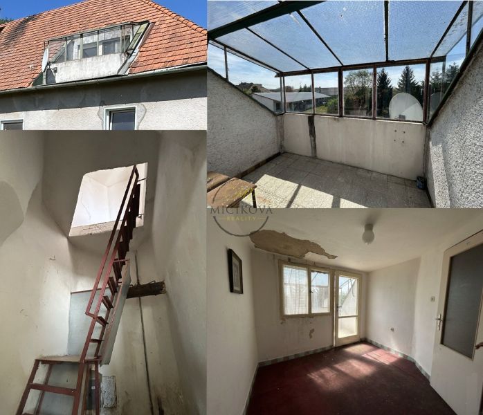A family house in Čifáre with a red roof, a balcony, and an interior requiring renovation.