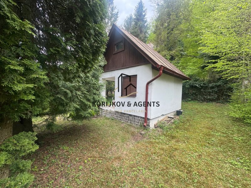 A cottage in Svinica surrounded by nature, white exterior with a brown roof.