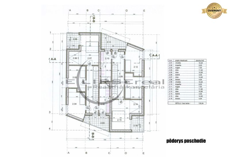 Floor plan of a family house with six rooms and a terrace in Stupava.