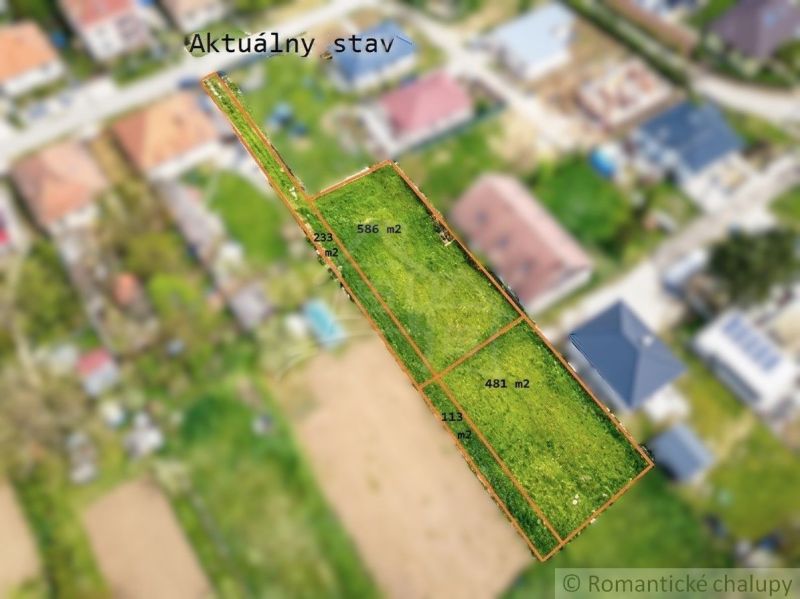 Plots in Hruboňovo suitable for gardens with areas of 233, 586, and 481 m².