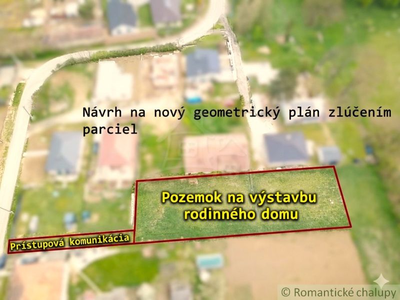 Proposal for a geometric plan for the merging of plots in Hruboňovo, Záhrady for house construction.