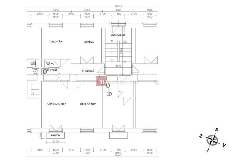The floor plan of a 3-room apartment shows a kitchen, a bedroom, and a living room with a balcony.