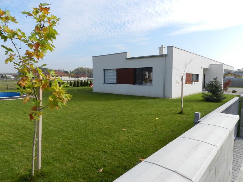 A family house in Dolný Bar with a lawn and a swimming pool in the yard.