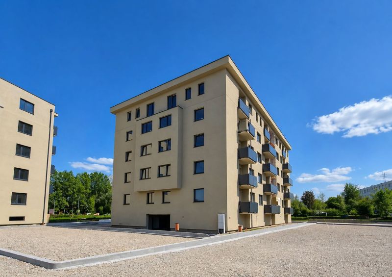 An apartment building in Dunajská Streda offering 2-room apartments, surrounded by green environment.