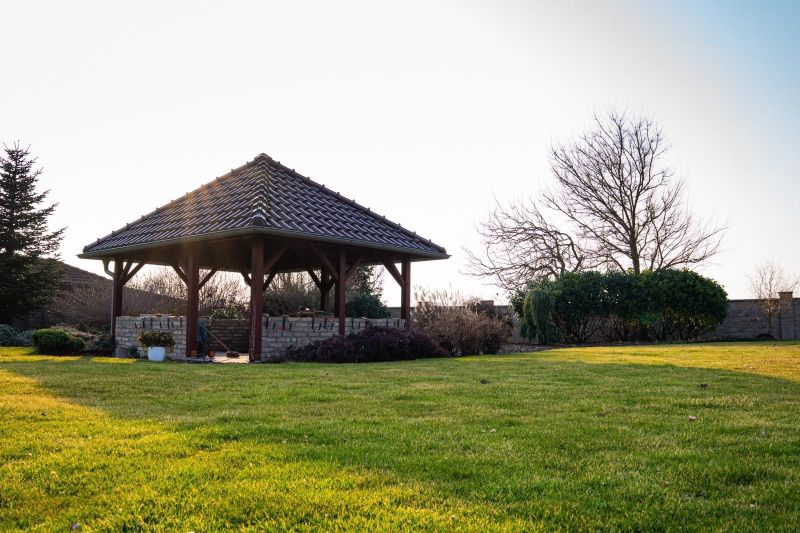 A garden with a gazebo at a family house in Dolný Bar.