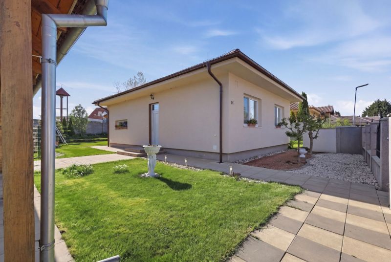 A family house in Kostolné Kračany with a well-maintained garden and outdoor paving.