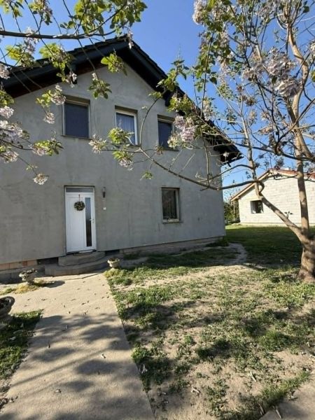 A family house in Dolný Štál surrounded by blooming trees and grass.