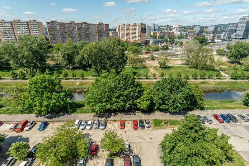 View of the housing estate in Bratislava - Petržalka from Lachova Street, 3-room apartment.