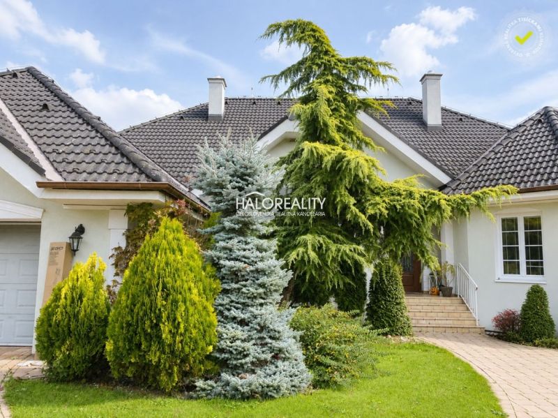 A family house in Žabokreky nad Nitrou surrounded by greenery, with a dark roof covering.