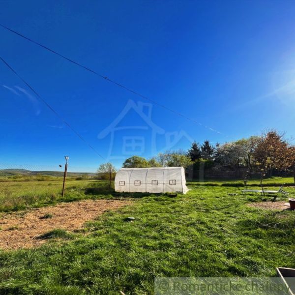 A garden in Nové Hony with a greenhouse by a family house on a sunny plot.