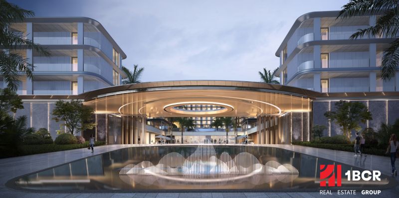 Construction of apartments in Phuket with modern architectural design and landscaping.