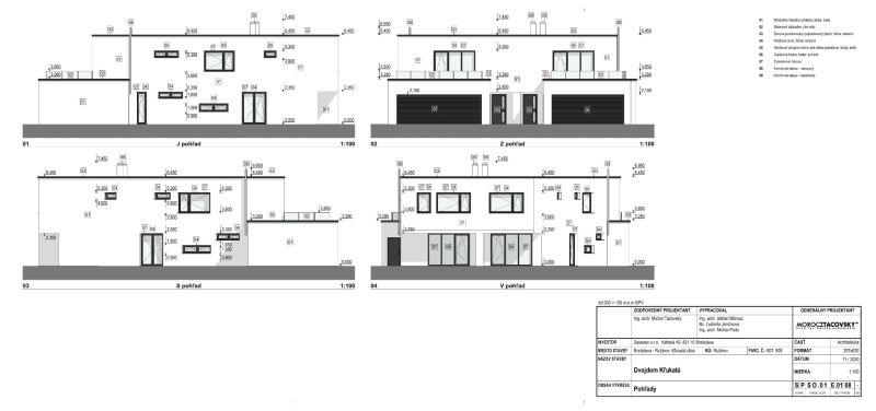 Architectural design of a family house on Kľukatá Street in Bratislava - Prievoz, showing various views.