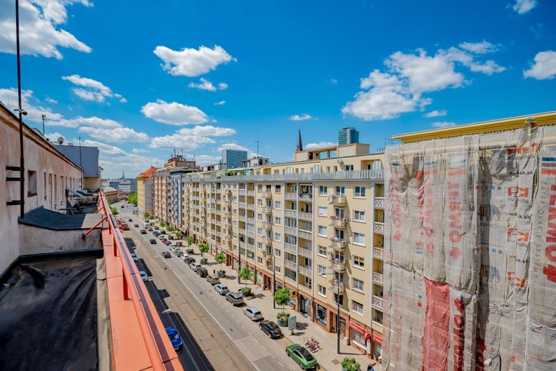 View of Krížna Street in Bratislava - Old Town with residential buildings.
