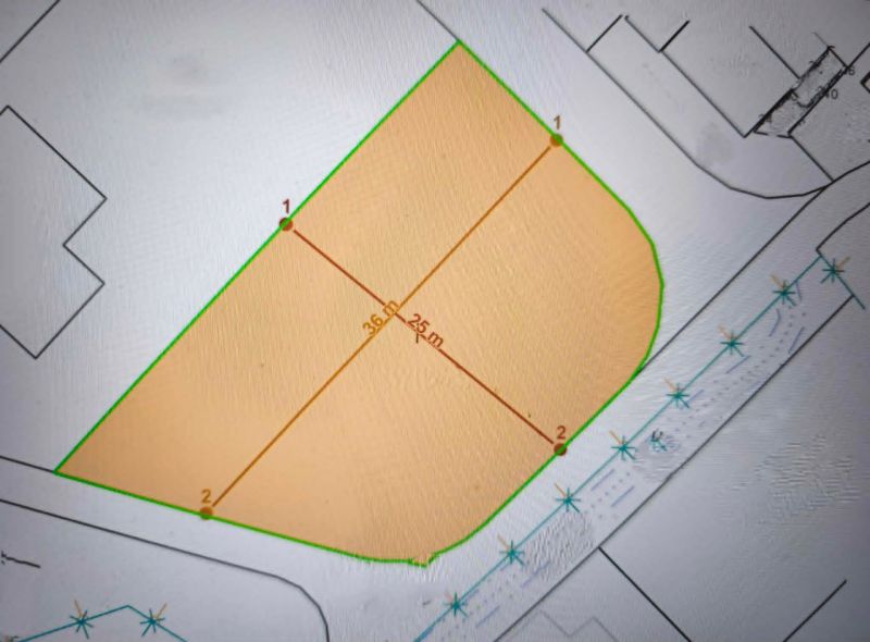 Land plot for housing in Horná Ves with marked dimensions of 36 × 25 meters.