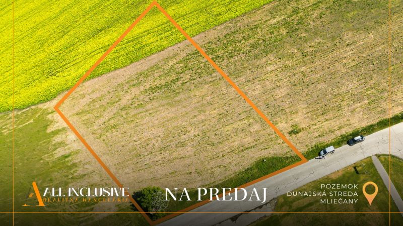 Plots - housing in Mliečany, Dunajská Streda, bordered by lines.