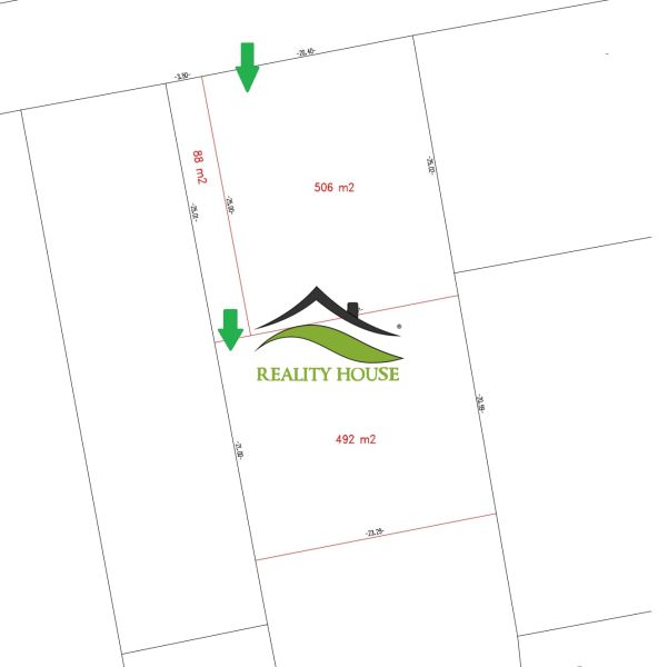 Land plan for housing in Strážske, areas of 506 and 492 m².