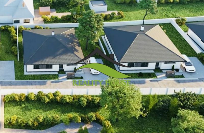 Aerial view of family houses and gardens in Strážske, Land - housing.