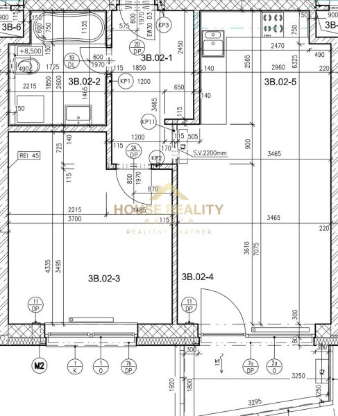 Floor plan of a 2-room apartment with room zoning and dimensions of each room.