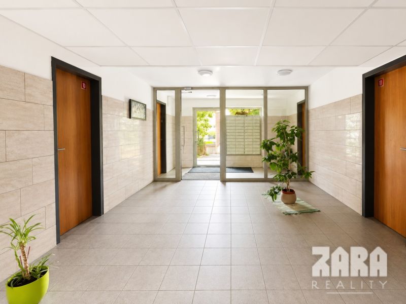 An entrance hall with plants and tiles in a 3-room apartment.