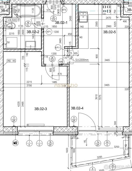 Floor plan of a 2-room apartment with room labels and dimensions.