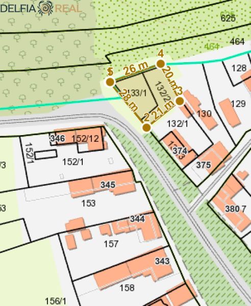 Residential plots in Tomášikovo on Mlynská Street with dimensions and parcel numbers.