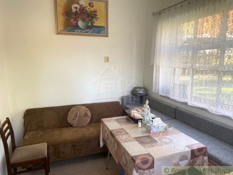 Interior of a family house with a sofa, table, and a painting of flowers on the wall.