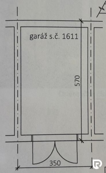 Floor plan of garage number 1611, with dimensions 570 x 350 cm.
