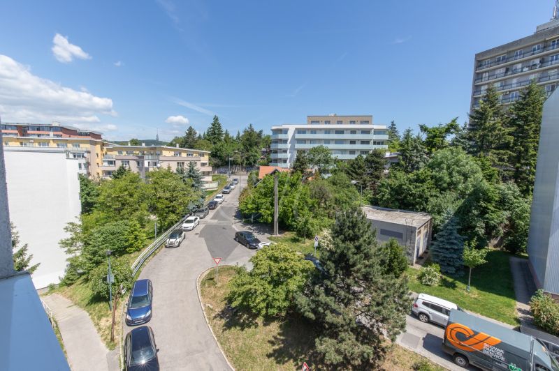 View from a 2-room apartment of greenery and buildings on Mozartova Street in Bratislava - Old Town.