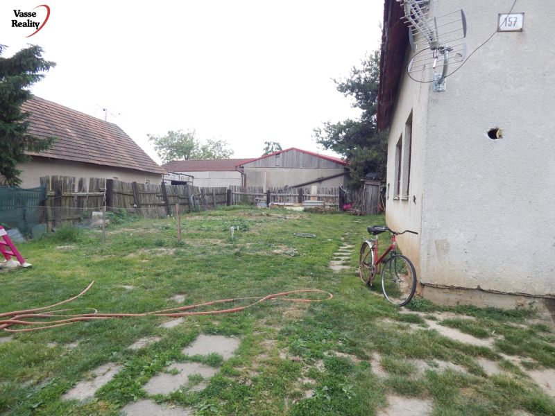 A garden at a family house in Strekov with a bicycle and an older fence.
