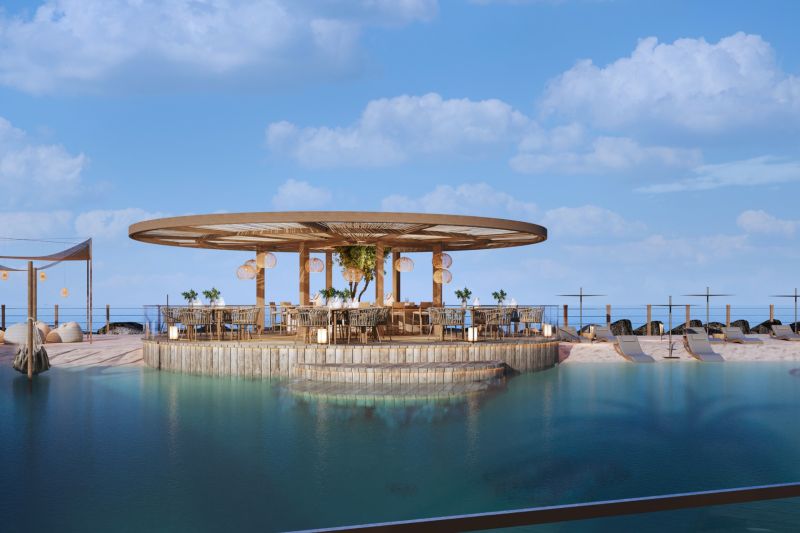 Beach restaurant on the island with an ocean view in the town of Nungwi.
