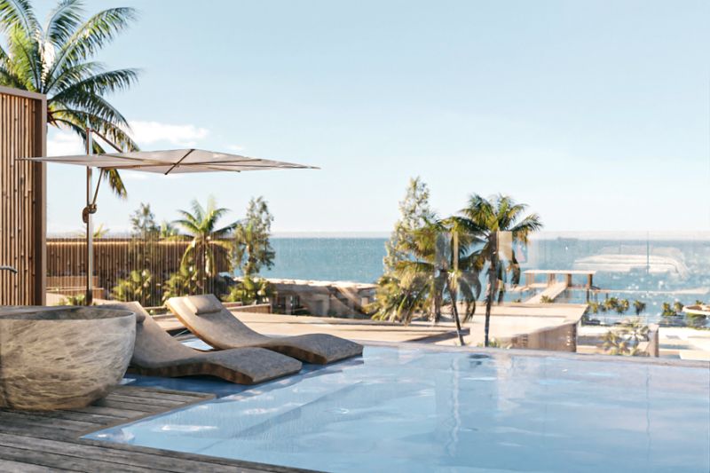 Luxury pool with loungers and ocean view in Nungwi.