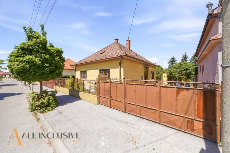 A family house in Dunajská Streda with a fence and trees in front of the entrance.