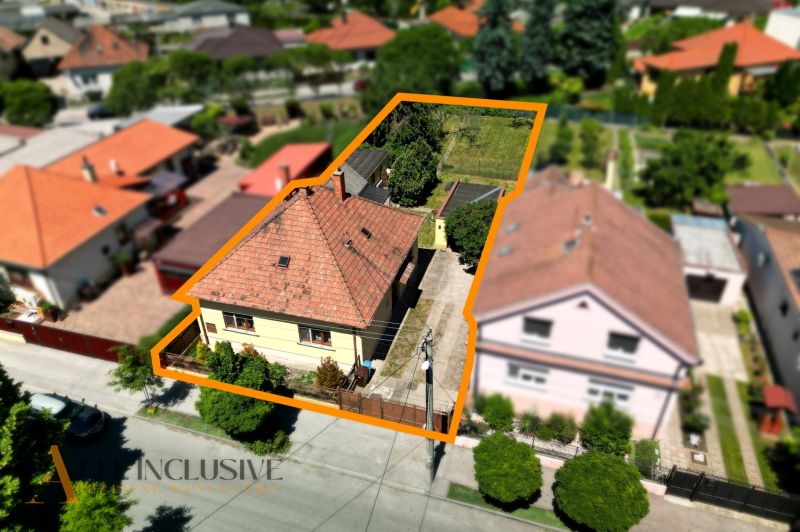 A family house in Dunajská Streda with a garden, surrounded by neighboring houses and greenery.
