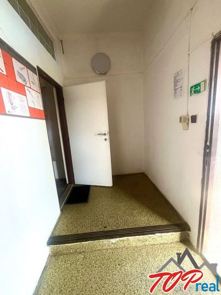 Entrance hallway to the commercial space with carpeted flooring.