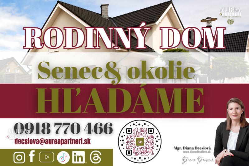 A real estate agency is looking for a family house in Senec and the surrounding area.